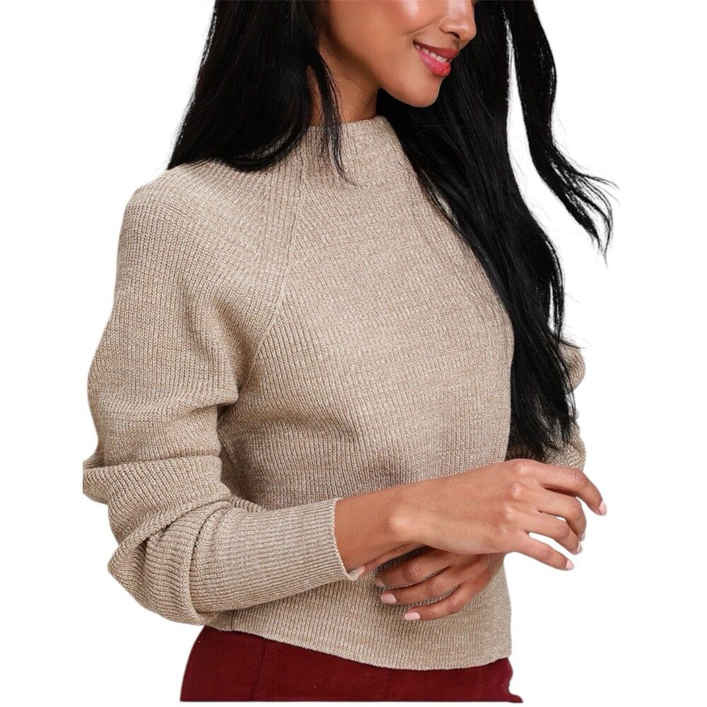 Free People Too Good Heathered Beige Knit Sweater
